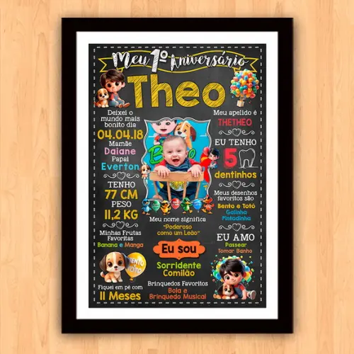 Chalkboard Poster Quadro Aniversário Bento e Totó 30x42cm