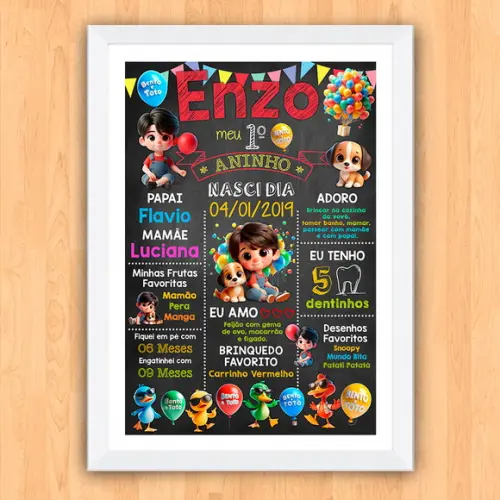 Chalkboard Poster Quadro Aniversário Bento e Totó 30x42cm