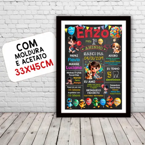 Chalkboard Poster Quadro Aniversário Bento e Totó 30x42cm