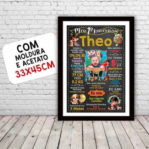 Chalkboard Poster Quadro Aniversário Bento e Totó 30x42cm