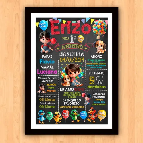Chalkboard Poster Quadro Aniversário Bento e Totó 30x42cm