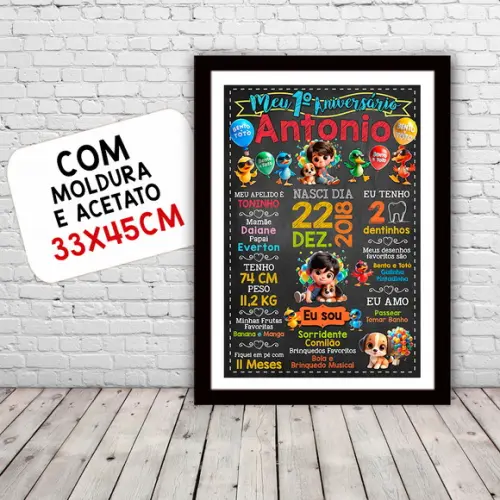 Chalkboard Poster Quadro Aniversário Bento e Totó 30x42cm