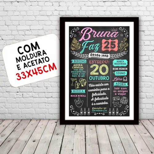 Chalkboard Quadro Poster Aniversário 25 Anos A3 30x42cm
