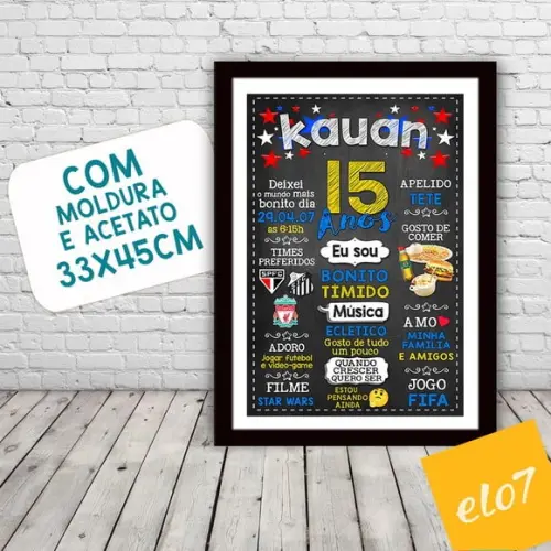 Chalkboard Quadro Poster C/ Moldura 15 Anos A3 30x42cm