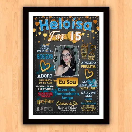 Chalkboard Quadro Poster c/ Moldura 15 Anos A3 30x42cm