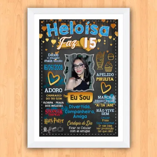 Chalkboard Quadro Poster c/ Moldura 15 Anos A3 30x42cm