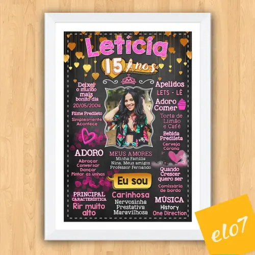 Chalkboard Quadro Poster C/ Moldura 15 Anos A3 30x42cm
