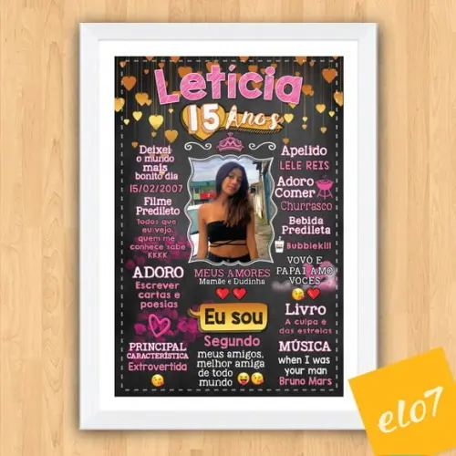 Chalkboard Quadro Poster C/ Moldura 15 Anos A3 30x42cm