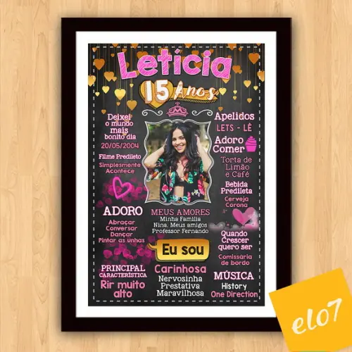 Chalkboard Quadro Poster C/ Moldura 15 Anos A3 30x42cm