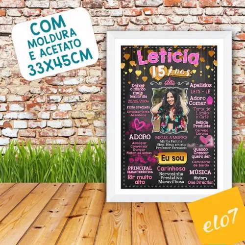 Chalkboard Quadro Poster C/ Moldura 15 Anos A3 30x42cm