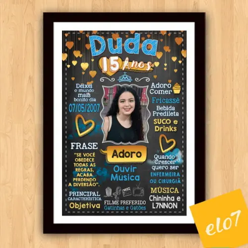 Chalkboard Quadro Poster C/ Moldura 15 Anos A3 30x42cm