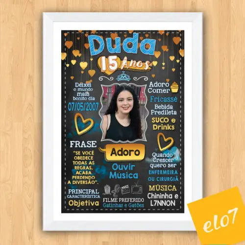 Chalkboard Quadro Poster C/ Moldura 15 Anos A3 30x42cm