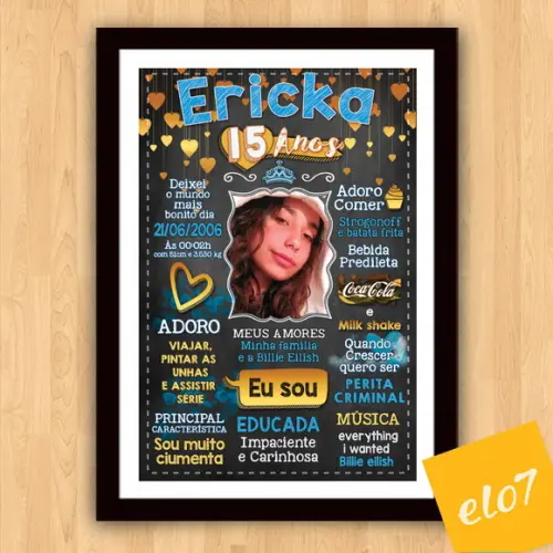 Chalkboard Quadro Poster C/ Moldura 15 Anos A3 30x42cm