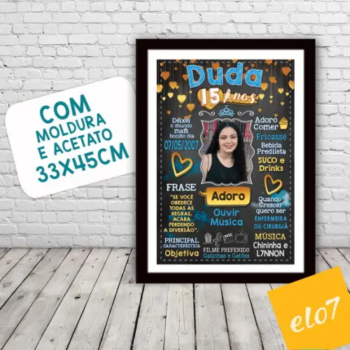 Chalkboard Quadro Poster C/ Moldura 15 Anos A3 30x42cm