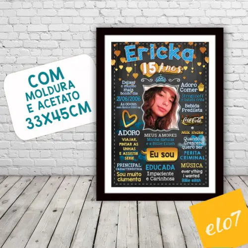 Chalkboard Quadro Poster C/ Moldura 15 Anos A3 30x42cm