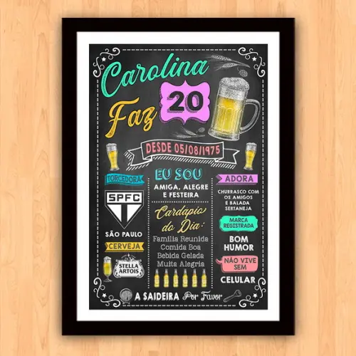 Chalkboard Quadro Poster c/ Moldura 20 Anos A3 30x42cm