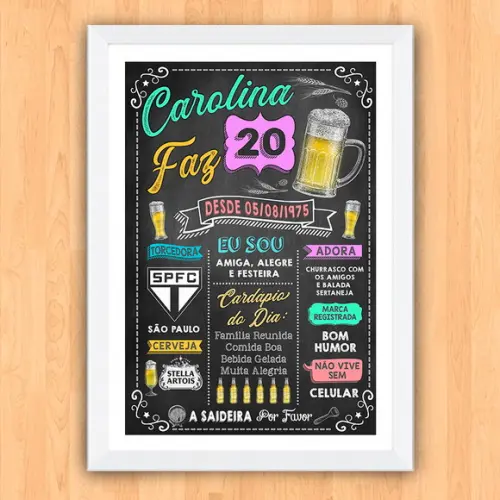 Chalkboard Quadro Poster c/ Moldura 20 Anos A3 30x42cm