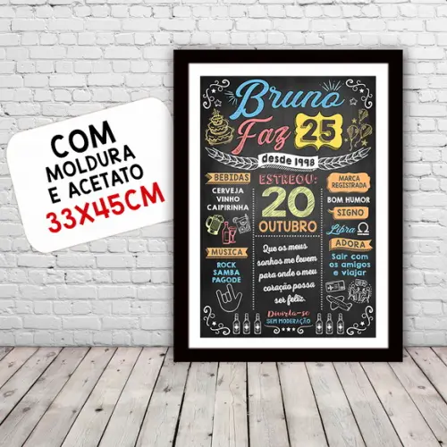 Chalkboard Quadro Poster c/ Moldura 25 Anos A3 30x42cm