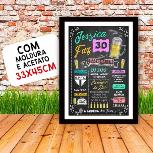 Chalkboard Quadro Poster c/ Moldura 30 Anos A3 30x42cm
