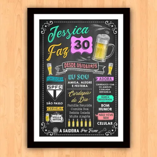 Chalkboard Quadro Poster c/ Moldura 30 Anos A3 30x42cm