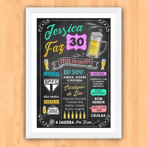 Chalkboard Quadro Poster c/ Moldura 30 Anos A3 30x42cm
