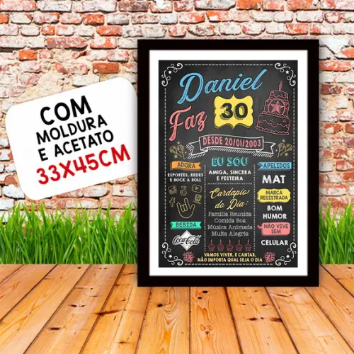 Chalkboard Quadro Poster c/ Moldura 30 Anos A3 30x42cm