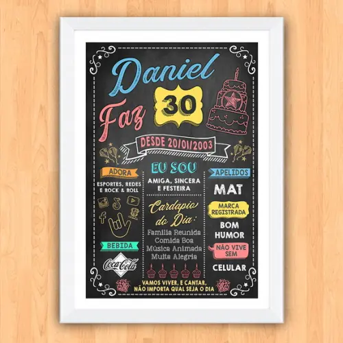 Chalkboard Quadro Poster c/ Moldura 30 Anos A3 30x42cm