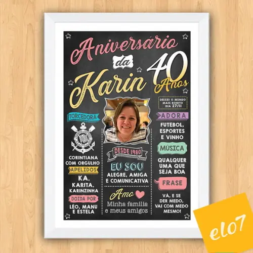 Chalkboard Quadro Poster C/ Moldura 40 Anos A3 30x42cm