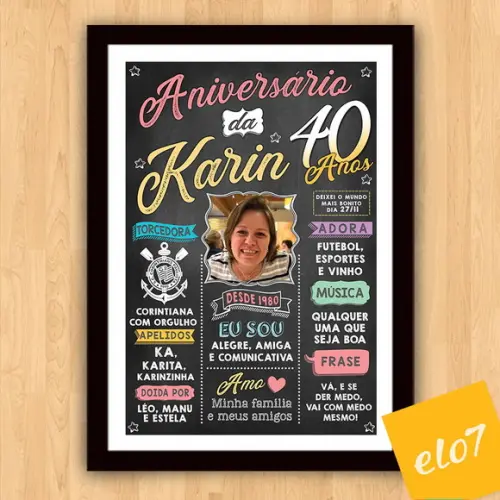 Chalkboard Quadro Poster C/ Moldura 40 Anos A3 30x42cm