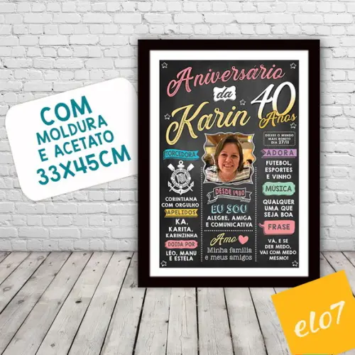 Chalkboard Quadro Poster C/ Moldura 40 Anos A3 30x42cm