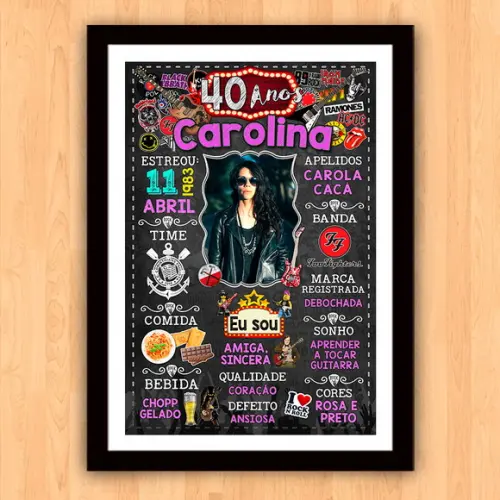 Chalkboard Quadro Poster c/ Moldura 40 Anos Rock And Roll