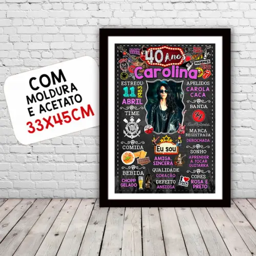 Chalkboard Quadro Poster c/ Moldura 40 Anos Rock And Roll