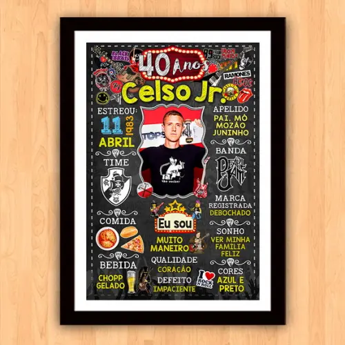 Chalkboard Quadro Poster c/ Moldura 40 Anos Rock And Roll