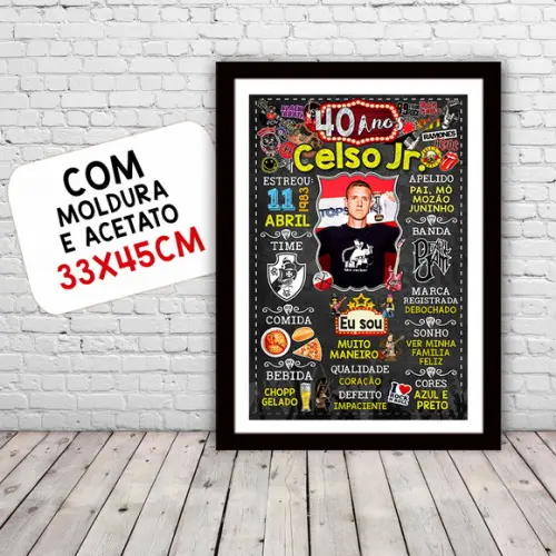Chalkboard Quadro Poster c/ Moldura 40 Anos Rock And Roll
