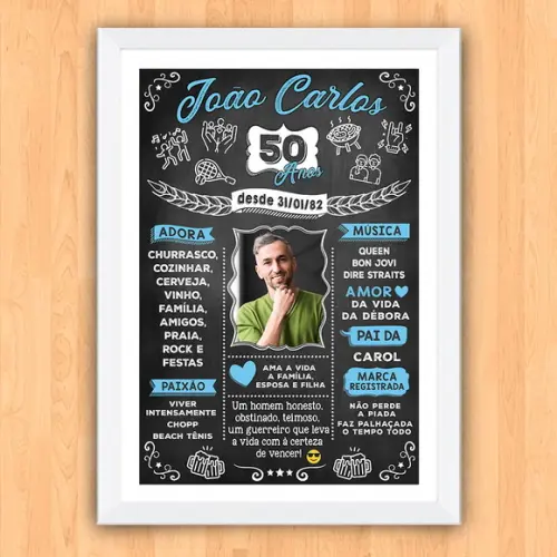 Chalkboard Quadro Poster c/ Moldura 50 Anos A3 30x42cm