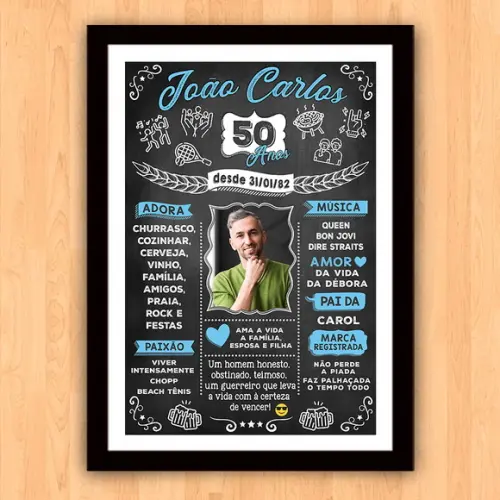 Chalkboard Quadro Poster c/ Moldura 50 Anos A3 30x42cm