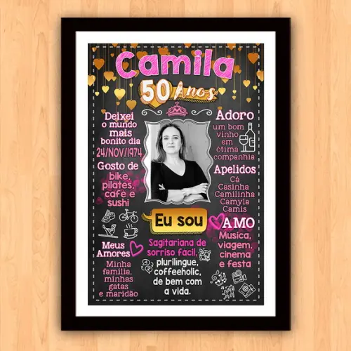 Chalkboard Quadro Poster c/ Moldura 50 Anos A3 30x42cm