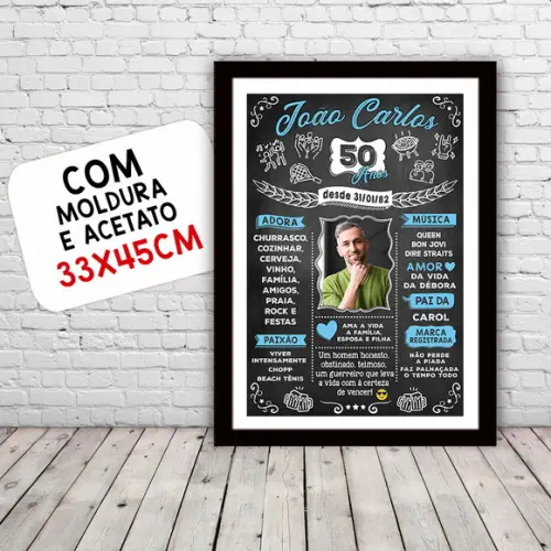 Chalkboard Quadro Poster c/ Moldura 50 Anos A3 30x42cm