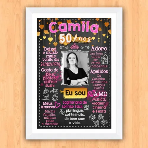 Chalkboard Quadro Poster c/ Moldura 50 Anos A3 30x42cm