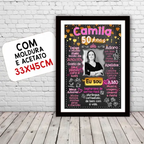 Chalkboard Quadro Poster c/ Moldura 50 Anos A3 30x42cm