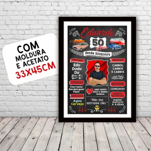 Chalkboard Quadro Poster c/ Moldura 50 Anos A3 30x42cm