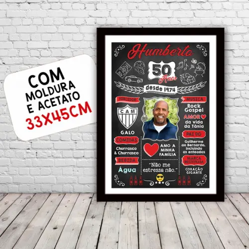 Chalkboard Quadro Poster c/ Moldura 50 Anos A3 30x42cm