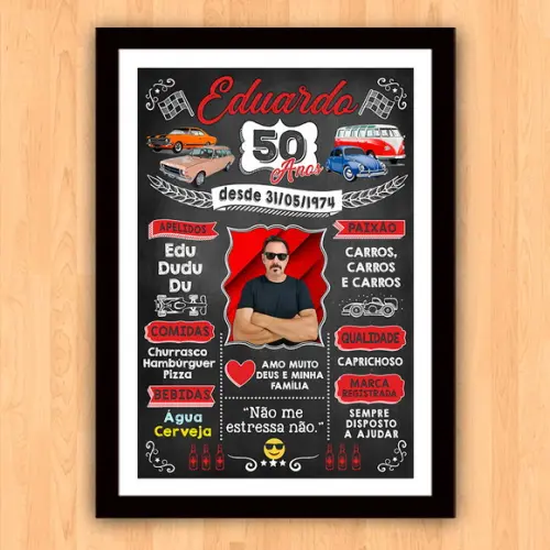 Chalkboard Quadro Poster c/ Moldura 50 Anos A3 30x42cm