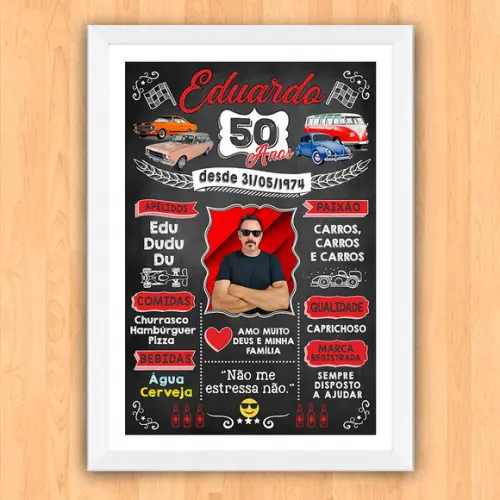 Chalkboard Quadro Poster c/ Moldura 50 Anos A3 30x42cm