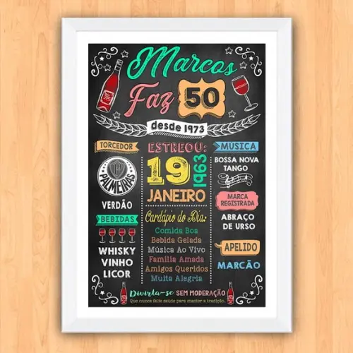 Chalkboard Quadro Poster c/ Moldura 50 Anos A3 30x42cm