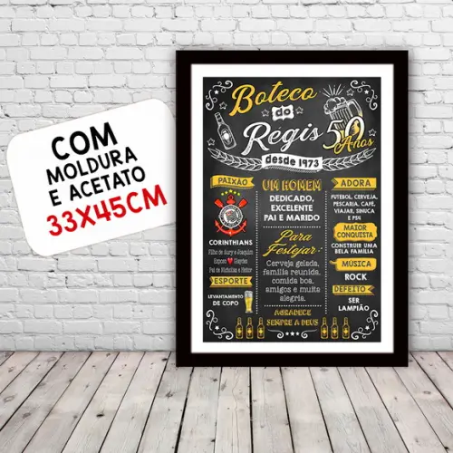 Chalkboard Quadro Poster c/ Moldura 50 Anos A3 30x42cm