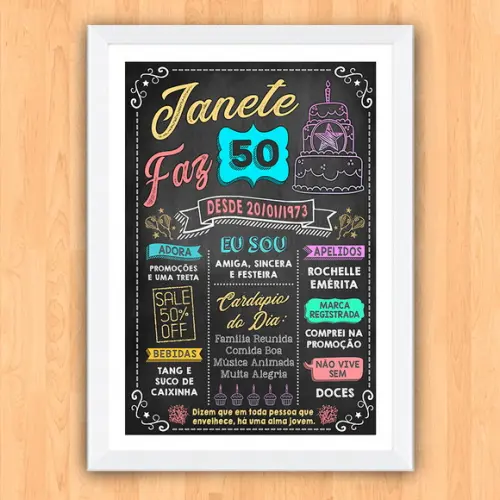 Chalkboard Quadro Poster c/ Moldura 50 Anos A3 30x42cm