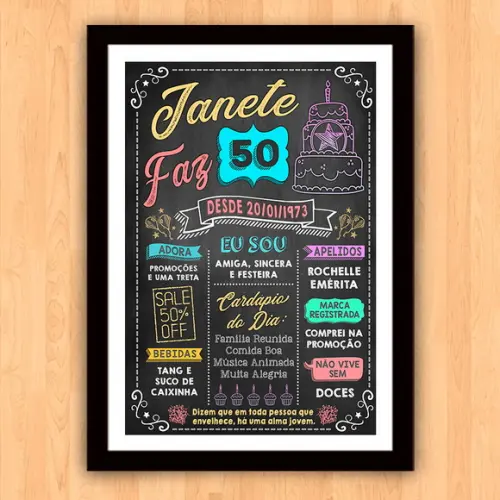 Chalkboard Quadro Poster c/ Moldura 50 Anos A3 30x42cm