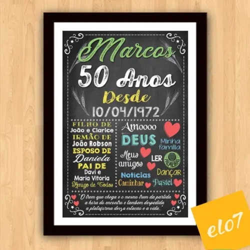 Chalkboard Quadro Poster C/ Moldura 50 Anos A3 30x42cm