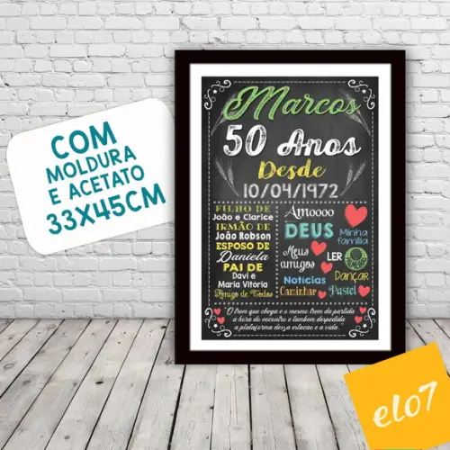 Chalkboard Quadro Poster C/ Moldura 50 Anos A3 30x42cm